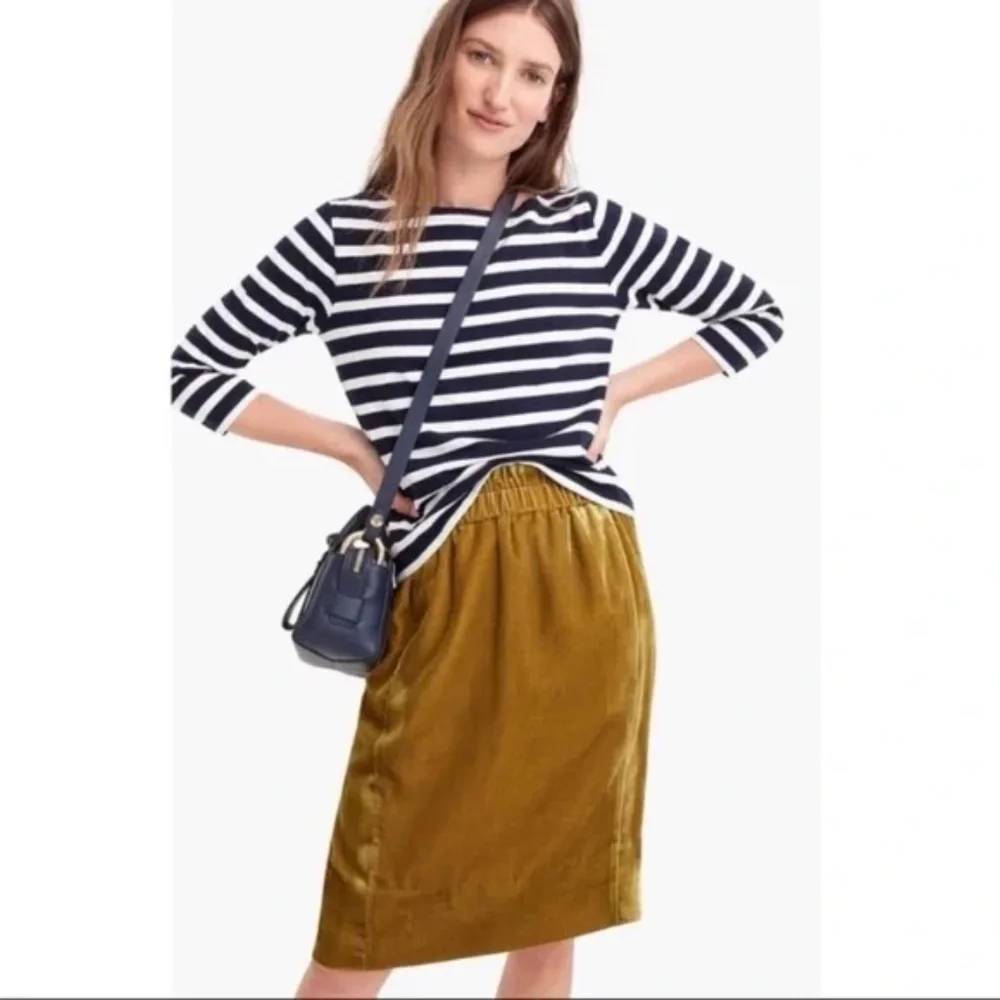 J Crew Crushed Velvet Skirt Midi Straight Gold Yellow Size Small